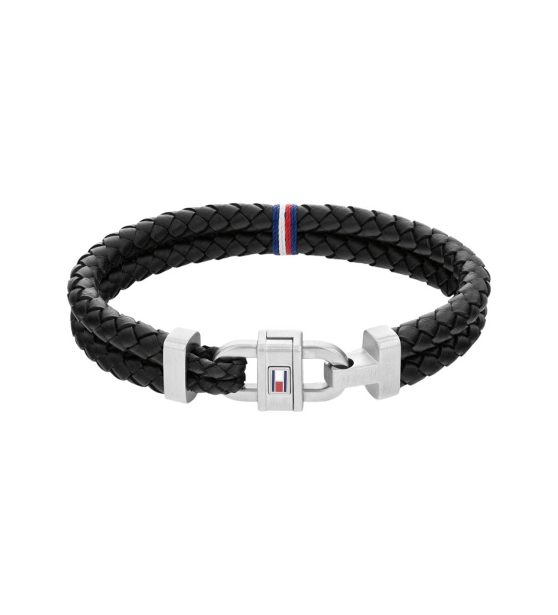 Tommy Hilfiger Pulsera de cuero trenzado negro
