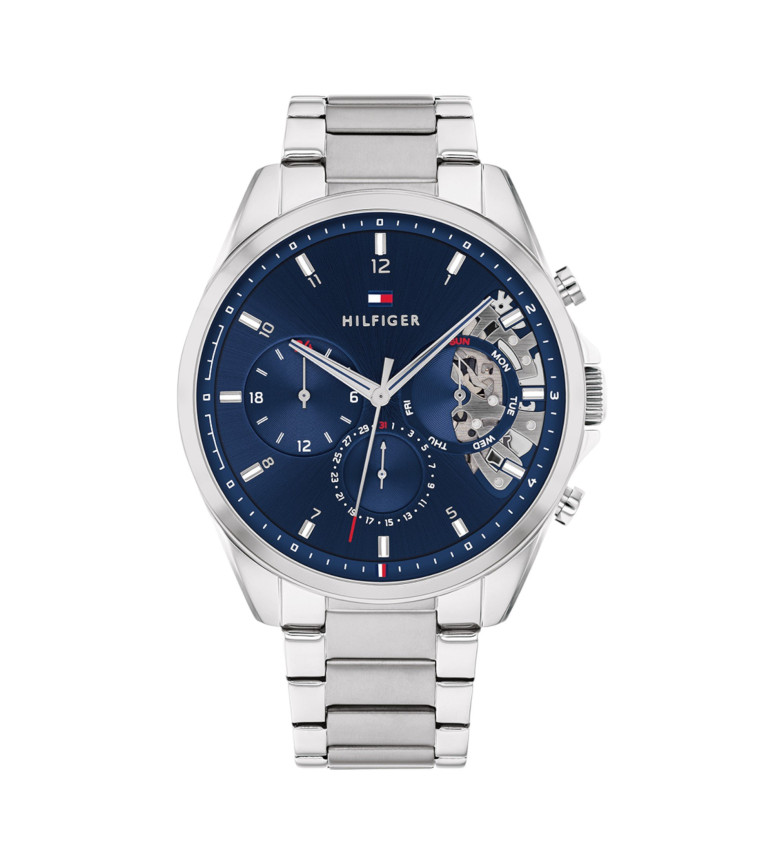 Tommy Hilfiger Reloj Baker plateado, azul