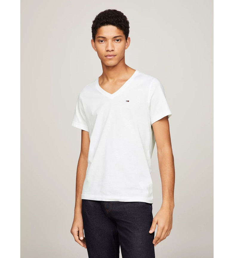 Tommy Jeans Camiseta con cuello de pico blanco