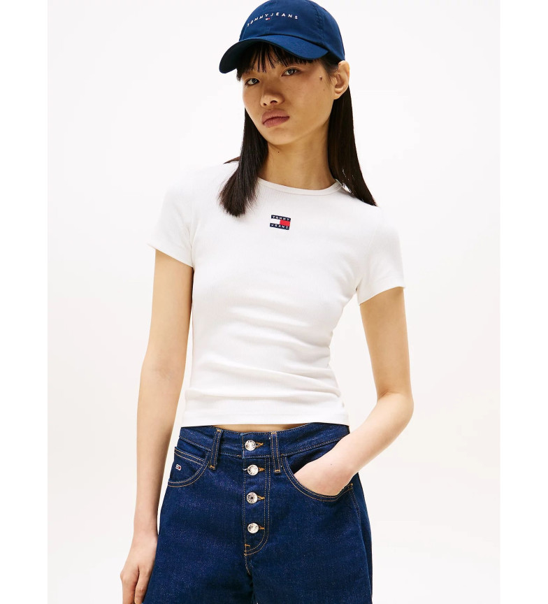 Tommy Jeans Camiseta slim acanalada con parche blanco
