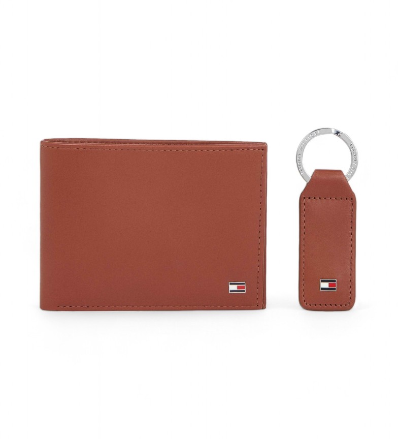 Tommy Hilfiger Set de regalo con cartera y llavero de piel marrón