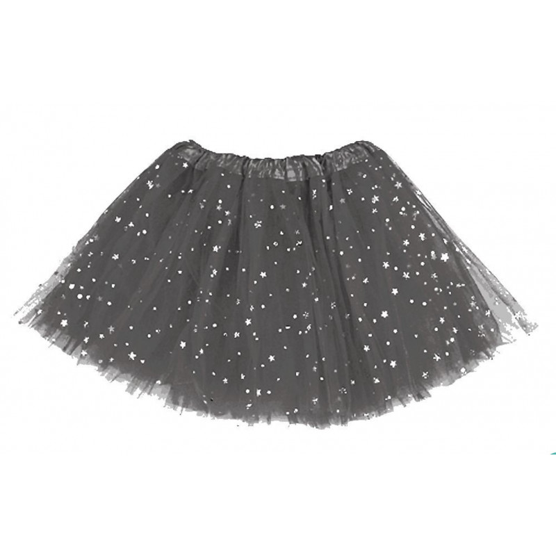 Tutú con Estrellas Adulto Negro - Falda de Tul 40cm-A1-400-T17394