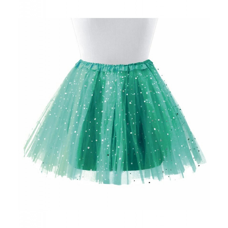 Tutú con estrellas adulto, verde - Falda de Tul 40cm-2A2-200-T17402