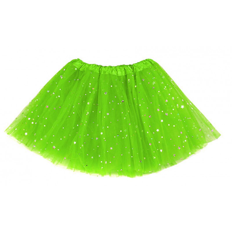 Tutú con Estrellas Adulto, Verde Fluorescente - Falda de Tul 40 cm-2A2-200-T17401