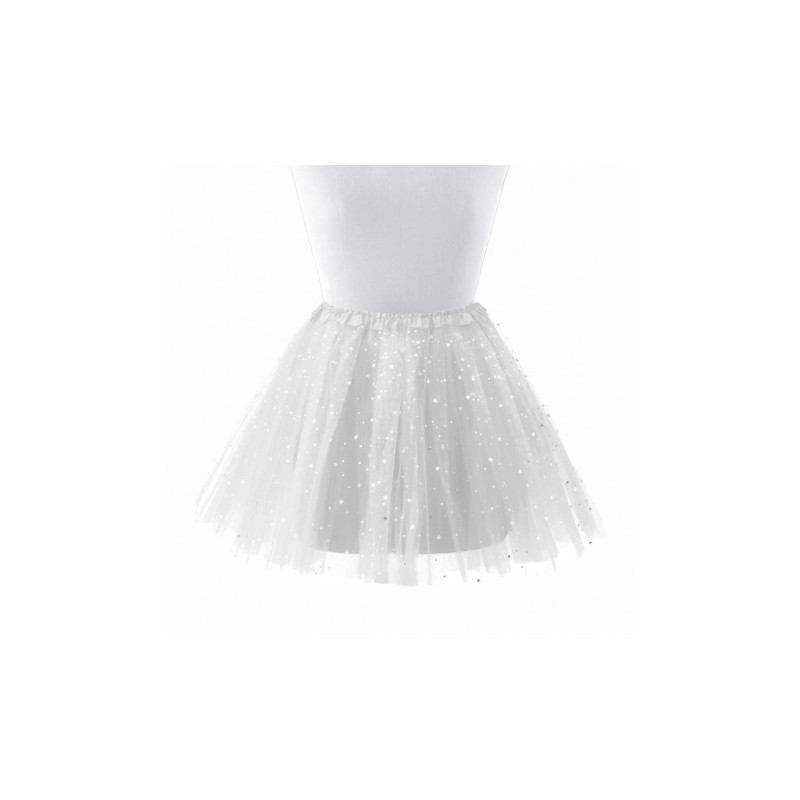 Tutú con Estrellas Infantil, Blanco - Falda de Tul 30cm-2A1-200-T17386
