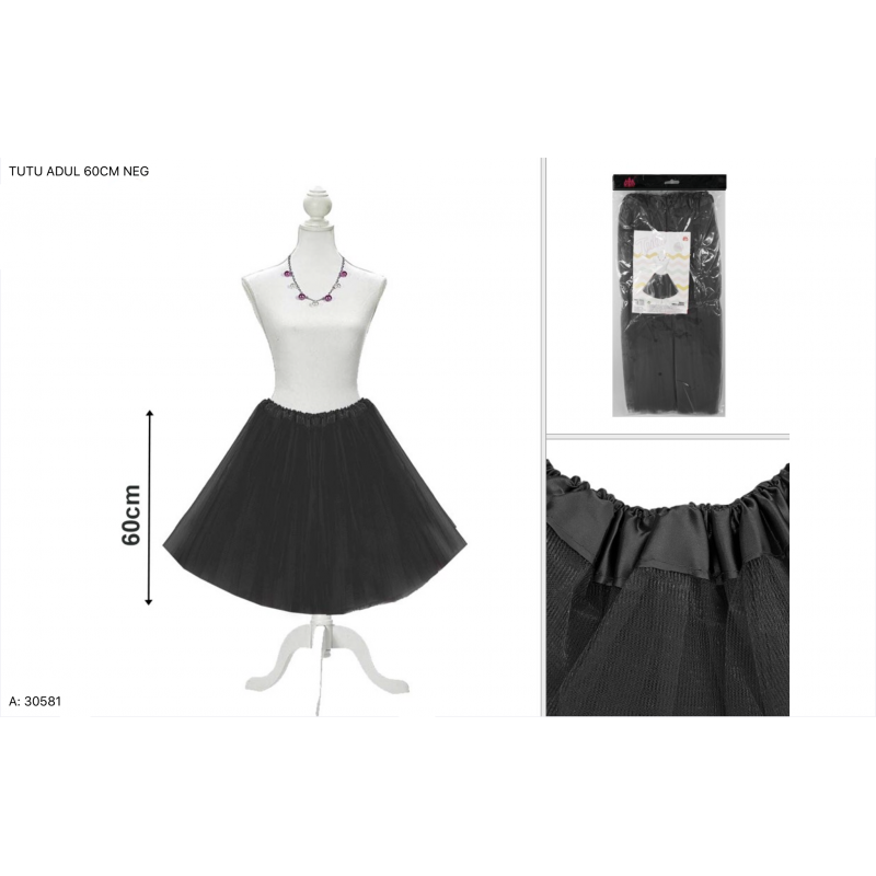 Tutú para adulto, Negro - Falda de Tul 60cm-30581