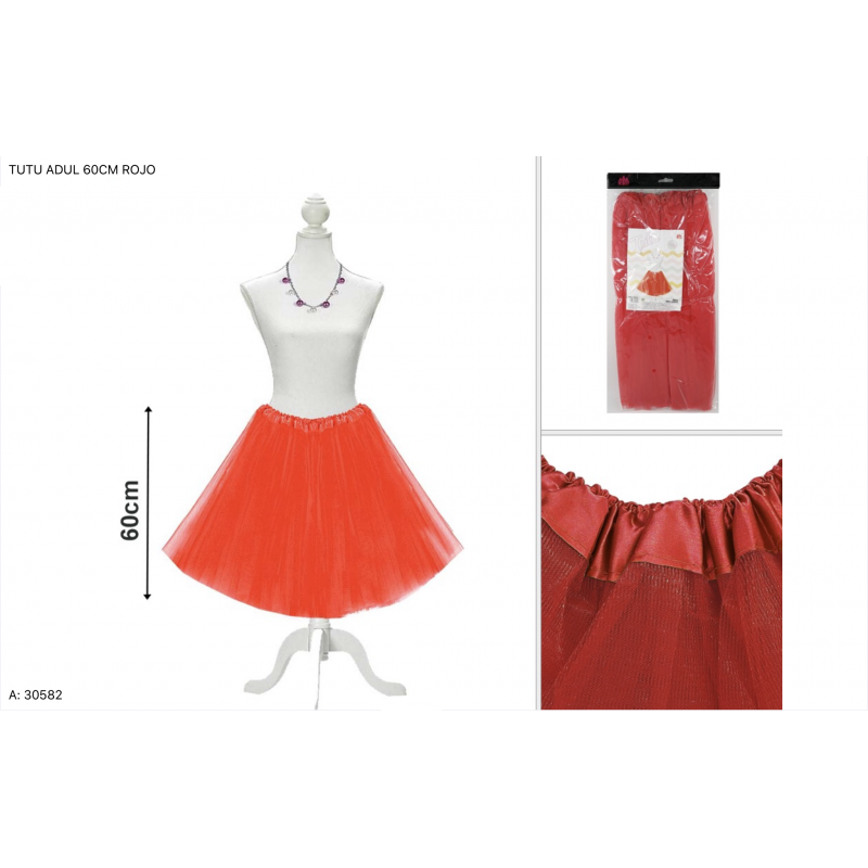 Tutú para adulto, Rojo - Falda de Tul 60cm-30582