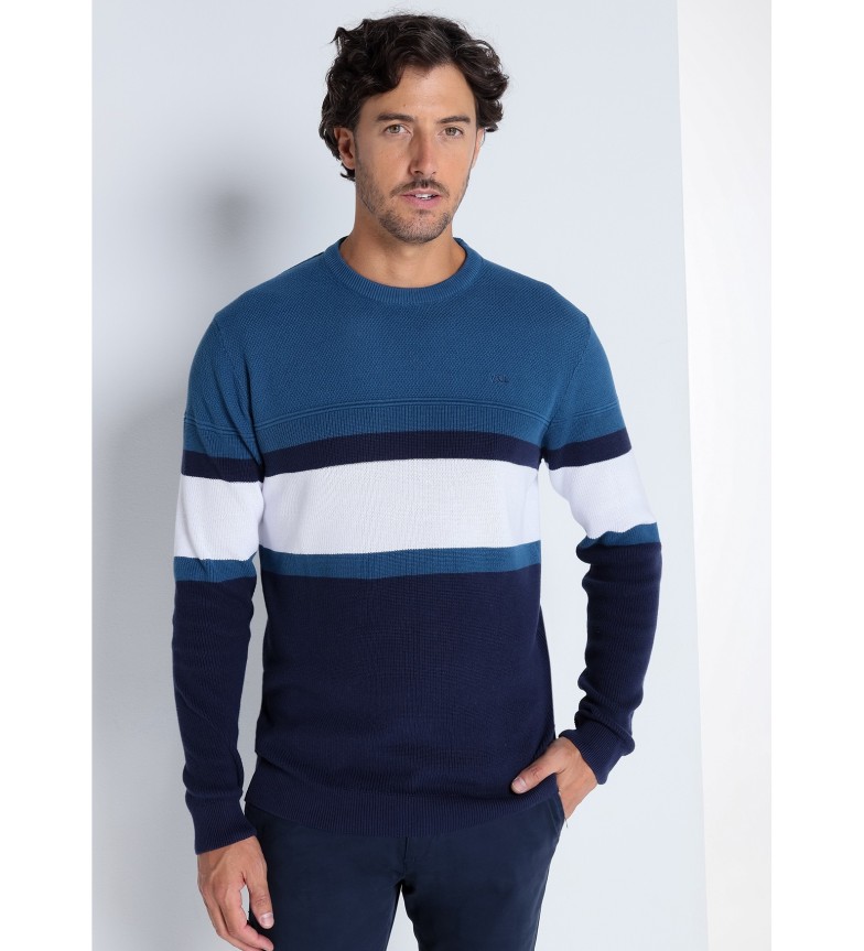Victorio & Lucchino, V&L Jersey cuello caja con franjas azul