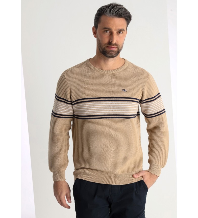 Victorio & Lucchino, V&L Jersey franjas tejido otoman beige