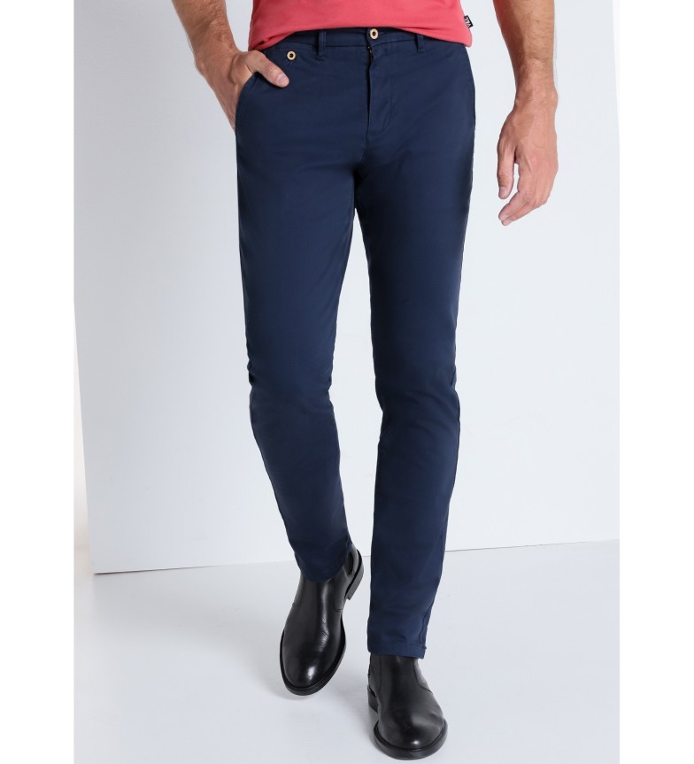 Victorio & Lucchino, V&L Pantalones chino saten Peach cintura media | Slim - Tiro medio marino