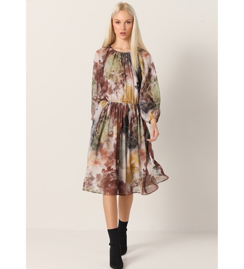 Victorio & Lucchino, V&L Vestido midi fluido con estampado marrón