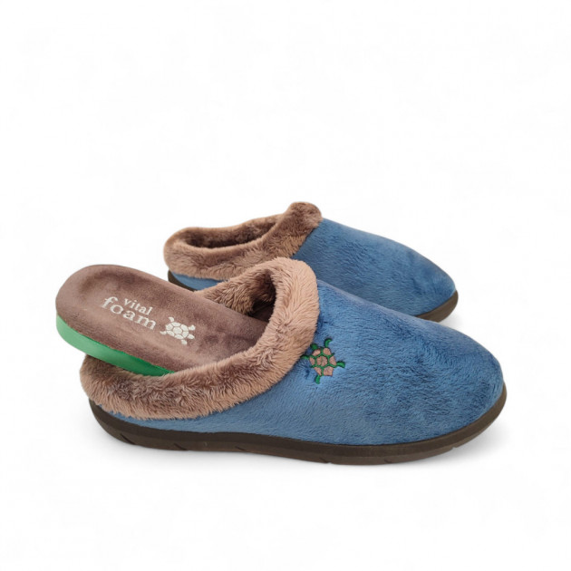 Zapatillas casa mujer muy acolchadas azules para invierno