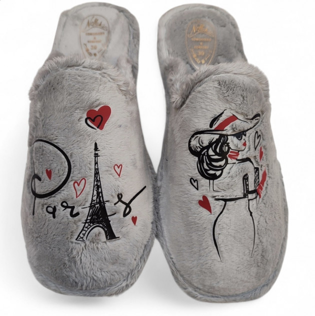 Zapatillas de casa Torre Eiffel para mujer en gris