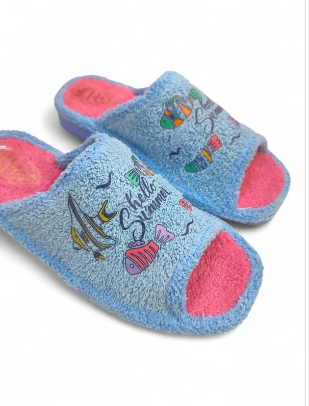 Zapatillas de casa verano divertidas pececitos celeste