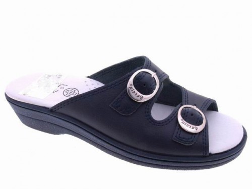 Zueco Azul Marino 2 Hebillas Piel