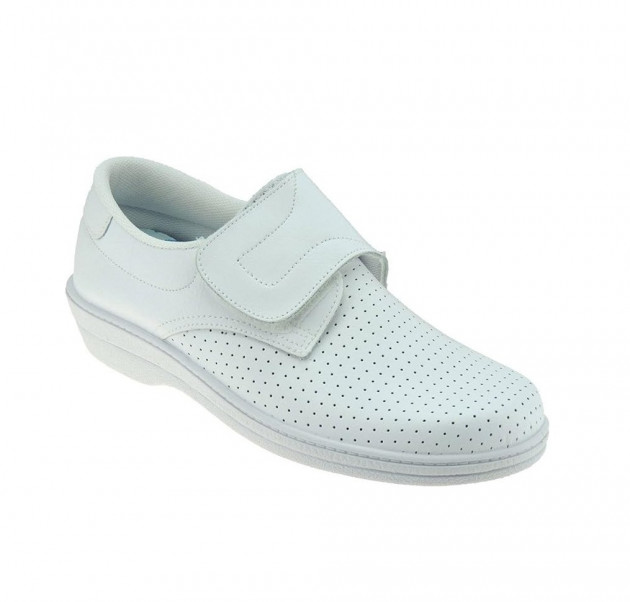Zueco Piel Cerrado Velcro Blanco Piel